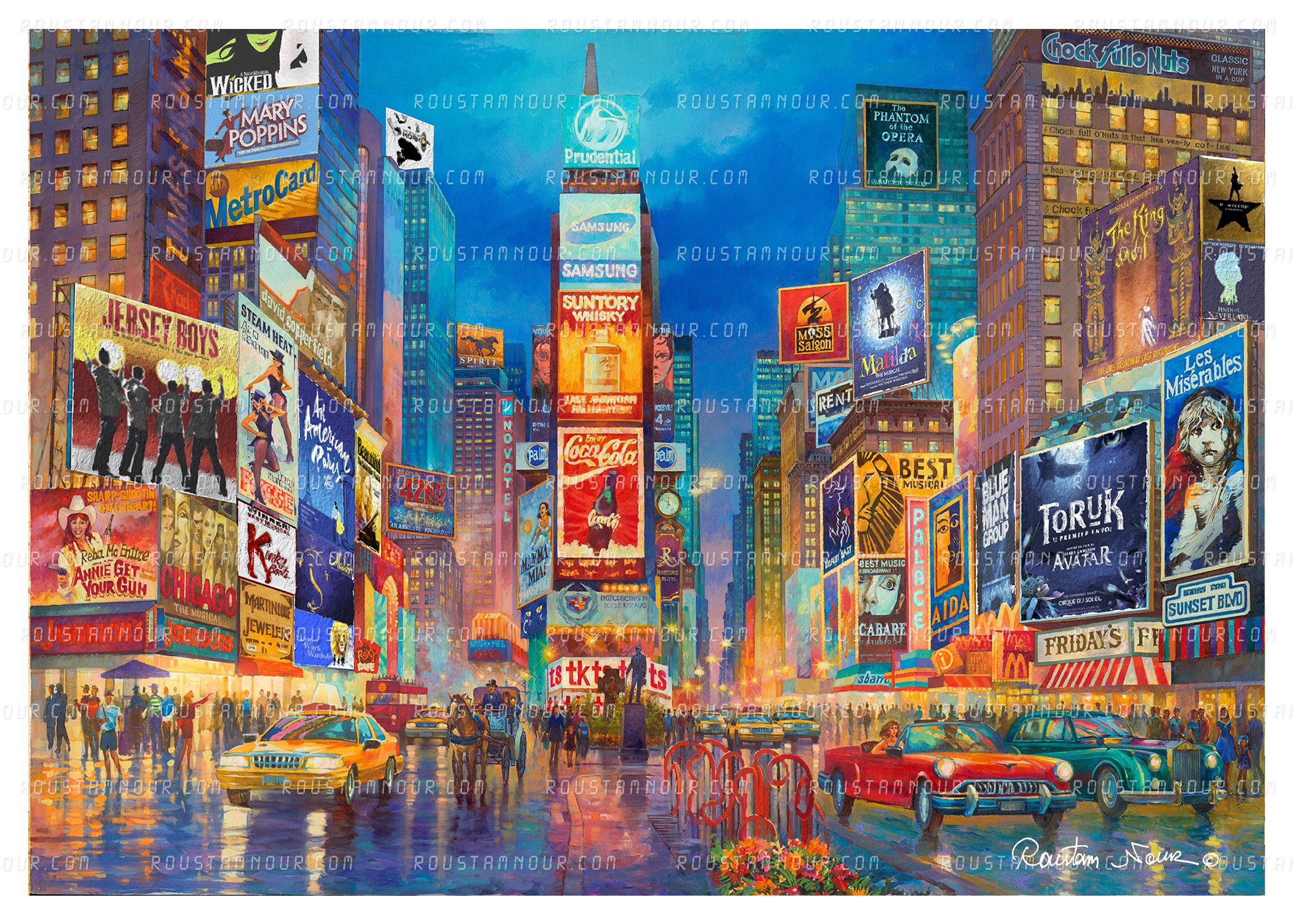 Time Square New York. Print From an Original Painting by Roustam Nour ...