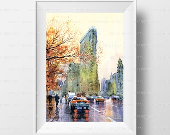 FlatIron New York. Print from an original painting by Roustam Nour | Paintings | Wall Decor | Art Print | NYC Art