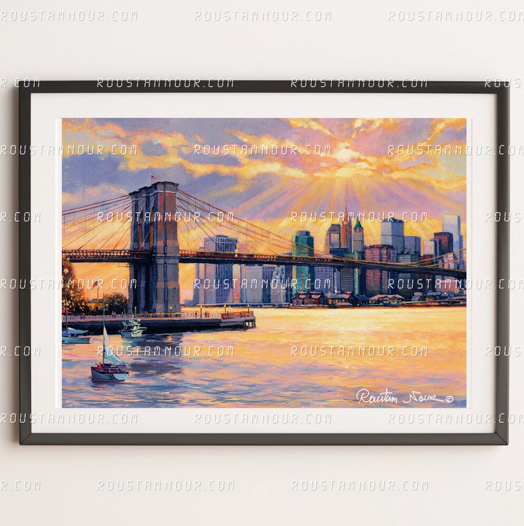 Brooklyn Bridge Sunset New York. Print From an Original Painting by ...