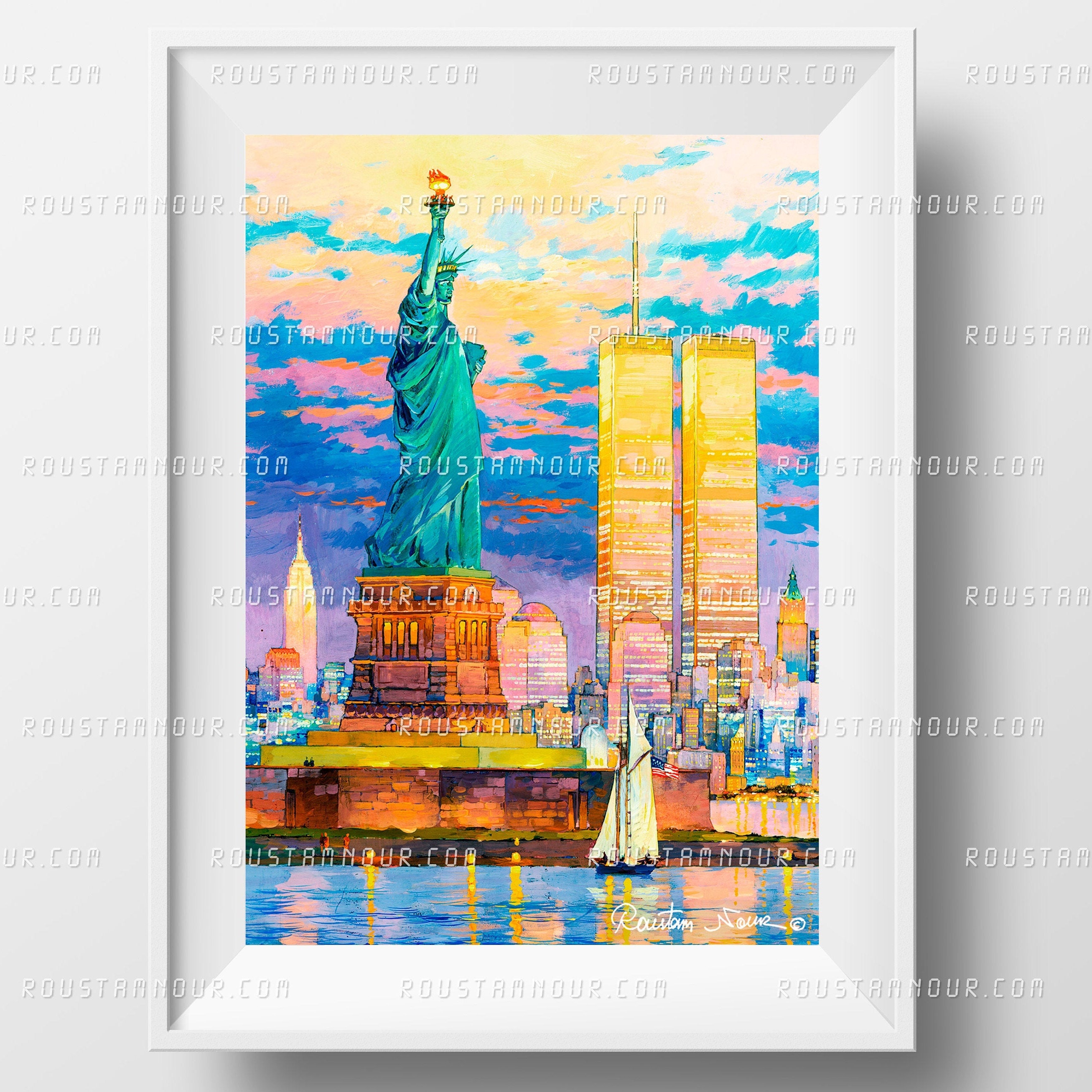 Statue of Liberty Twin Towers 9/11 Manhattan Skyline New York