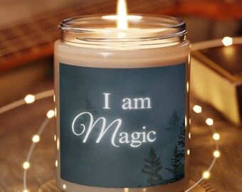 I Am Magic Scented Soy Candle | 9oz | Cinnamon Scent | 50 Hour | Witch Manifestation | Witch Gift | Moody Trees | Soy Wax | Witchcraft