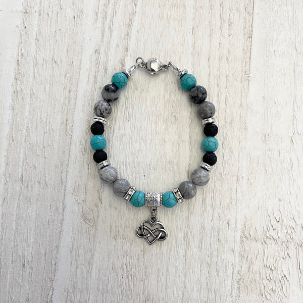 Jade Wire Bracelet, Turquoise Wire Wrap Bracelet, Gray Jade Bracelet, Heart Charm Wire Bracelet, Triangle Charm Bracelet -  Feeling Blue