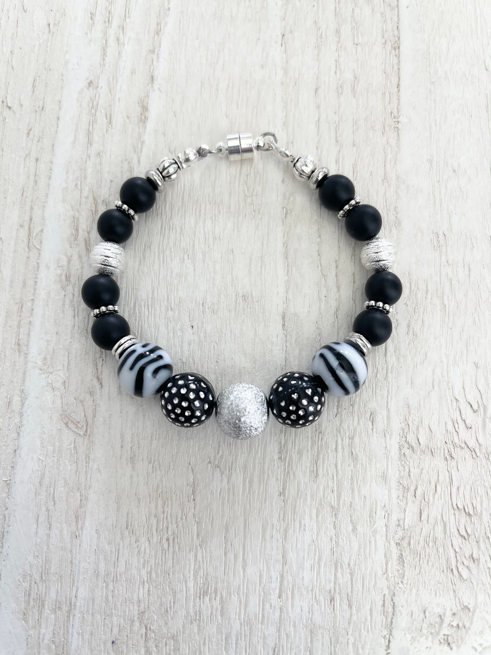 Zebra Print Bracelet Polka Dot Bracelet Onyx Wire Bracelet Etsy UK