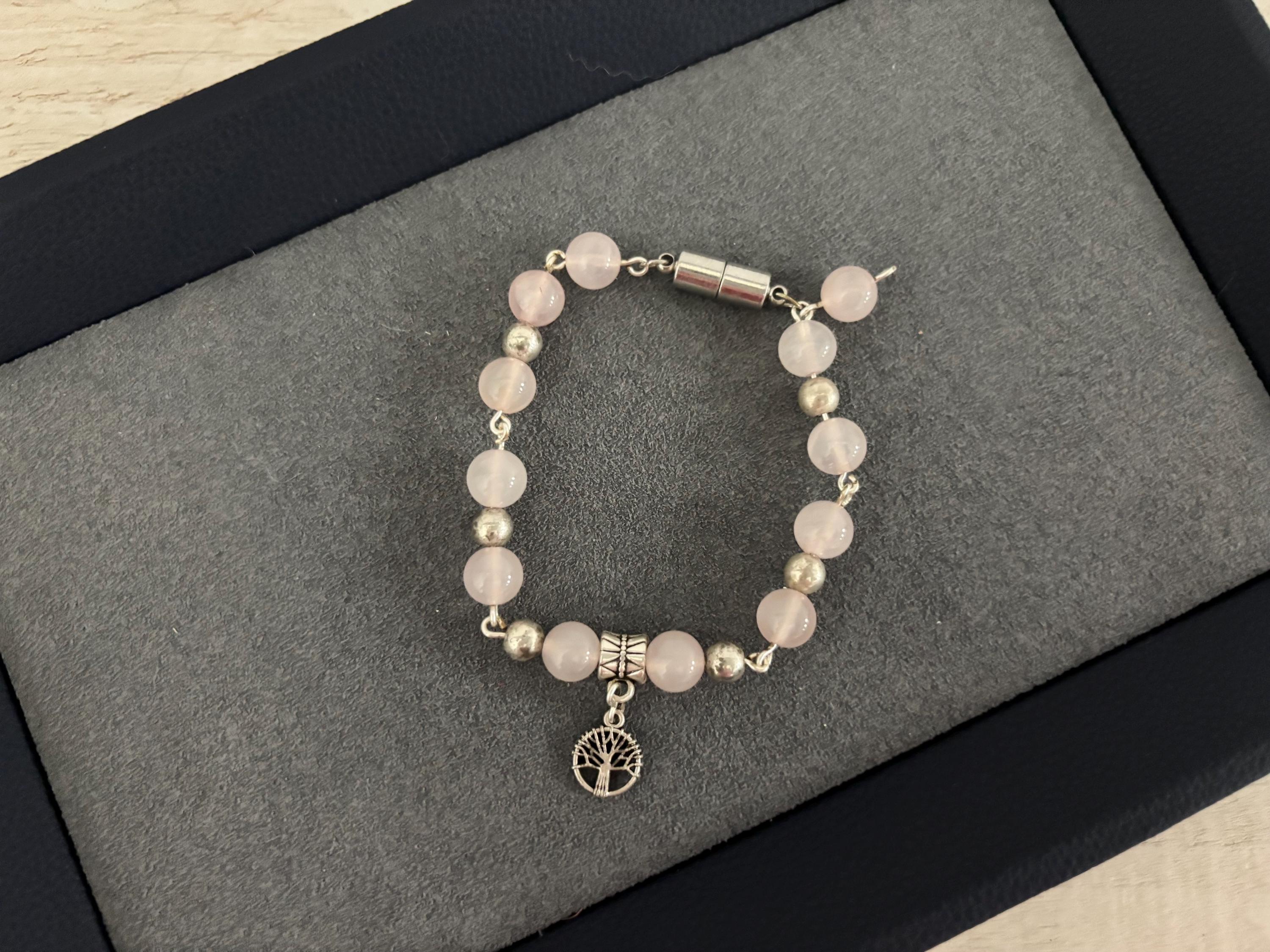 Rose Quartz Wire Bracelet, Tree of Life Charm Bracelet, Quartz Tree of ...
