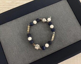 Lapis Lazuli Wire Bracelet, Turquoise Wire Bracelet, Lapis Healing Bracelet, Magnetic Wire Bracelet, Paw Print Charm Bracelet - Pawfect Chic