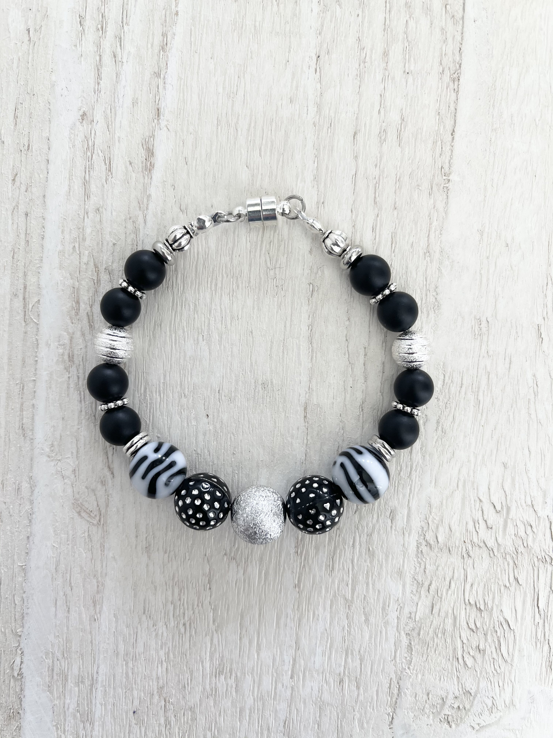 Zebra Print Bracelet, Polka Dot Bracelet, Onyx Wire Bracelet, Jade Wire Bracelet, Black and