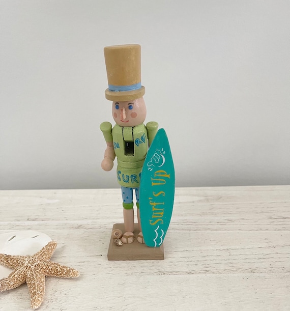 Beachy Nutcracker, Beach Themed Nutcracker, Wood Beachy Nutcracker, Wooden Christmas Nutcracker, 6” Wood Nutcracker - Beach Bums