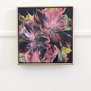 12x12 Acrylic Fluid Art, Original Abstract Fluid Canvas Art Acrylic, Abstract Fluid Canvas Art, 12x12 Canvas Art - Lily on Black