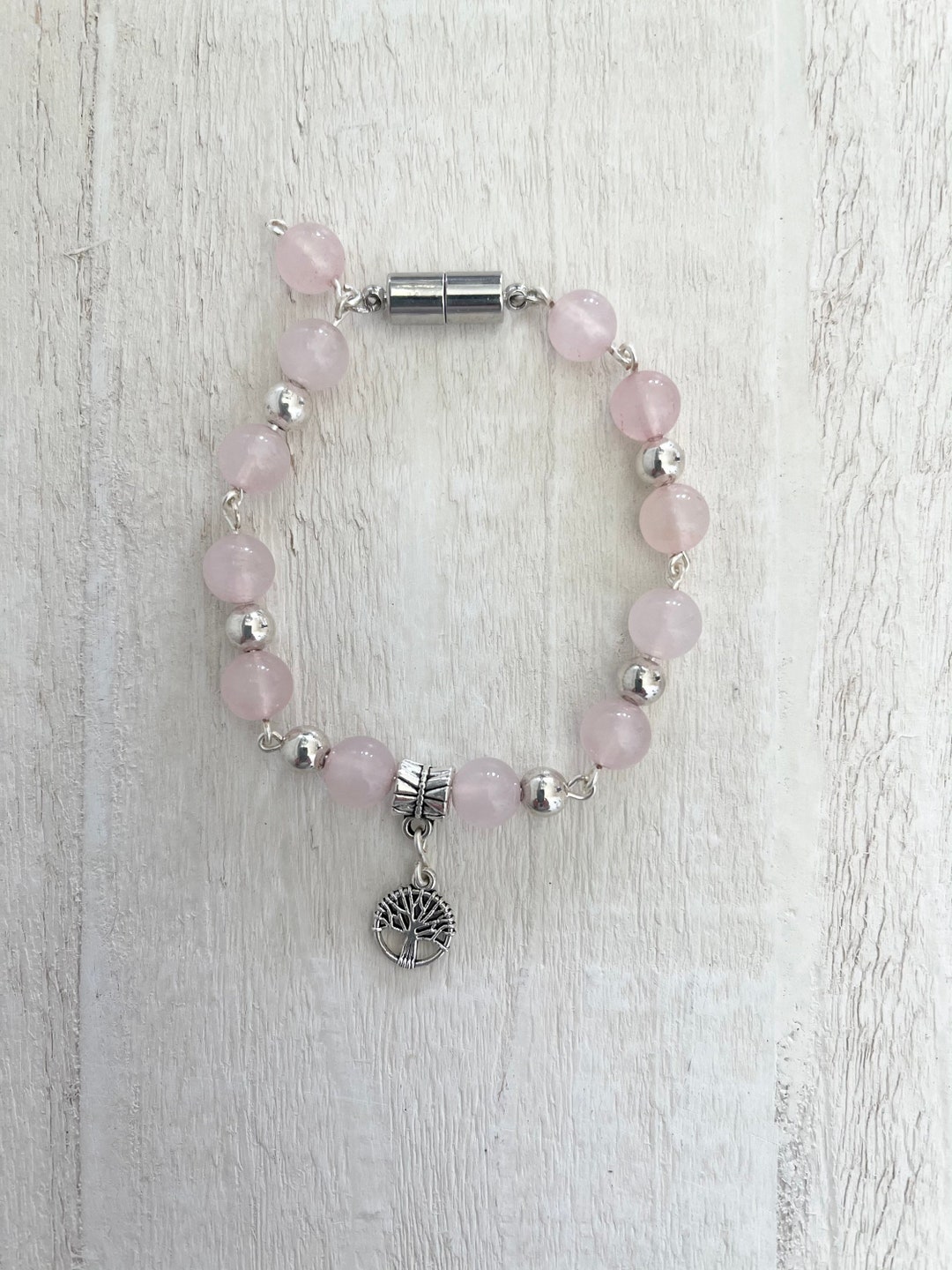 Rose Quartz Wire Bracelet, Tree of Life Charm Bracelet, Quartz Tree of ...