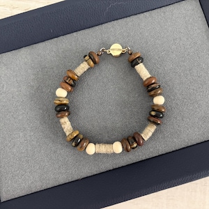 Men’s Madagascar Wood Bracelet, Men’s Rare Petrified Wood Beaded Bracelet, Men’s Wood Beaded Bracelet, Men’s Wood Wire Bracelet - Woodstock