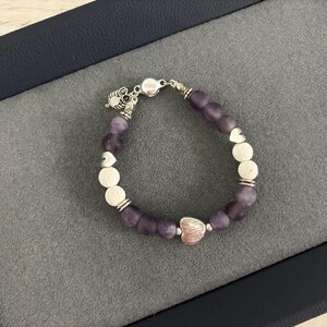 Amethyst Wire Wrap Bracelet, Matte Amethyst Bracelet, Amethyst Heart Charm Bracelet, Amethyst Charm Wire Bracelet- Plum Crazy