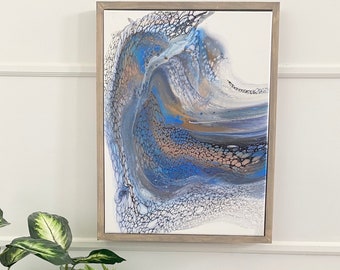 18x24 Acrylic Fluid Art, Original Abstract Fluid Canvas Art Acrylic, Abstract Fluid Canvas Art, 18x24 Canvas Art - Blue Wave