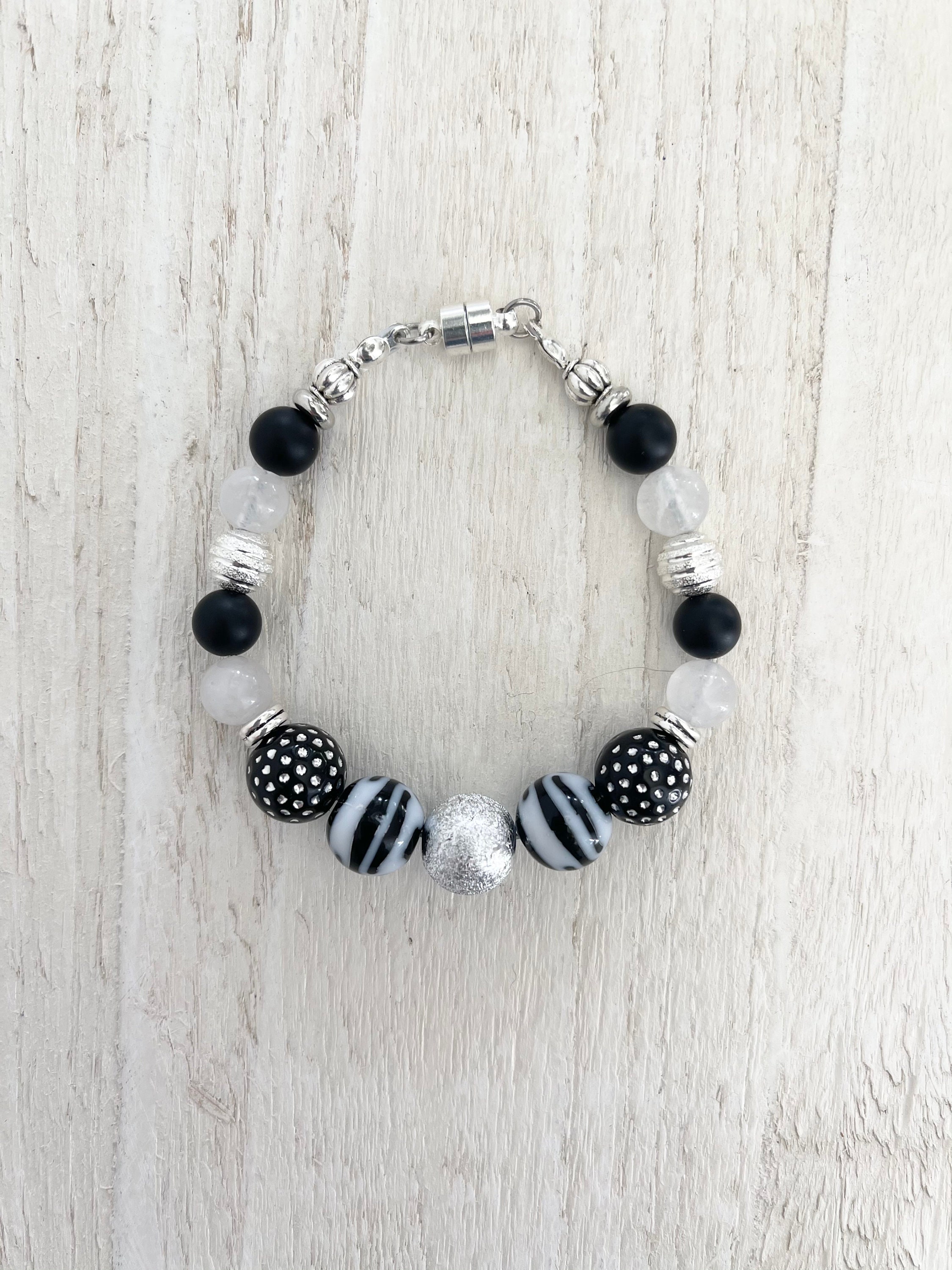 Zebra Print Bracelet Polka Dot Bracelet Onyx Wire Bracelet Etsy UK