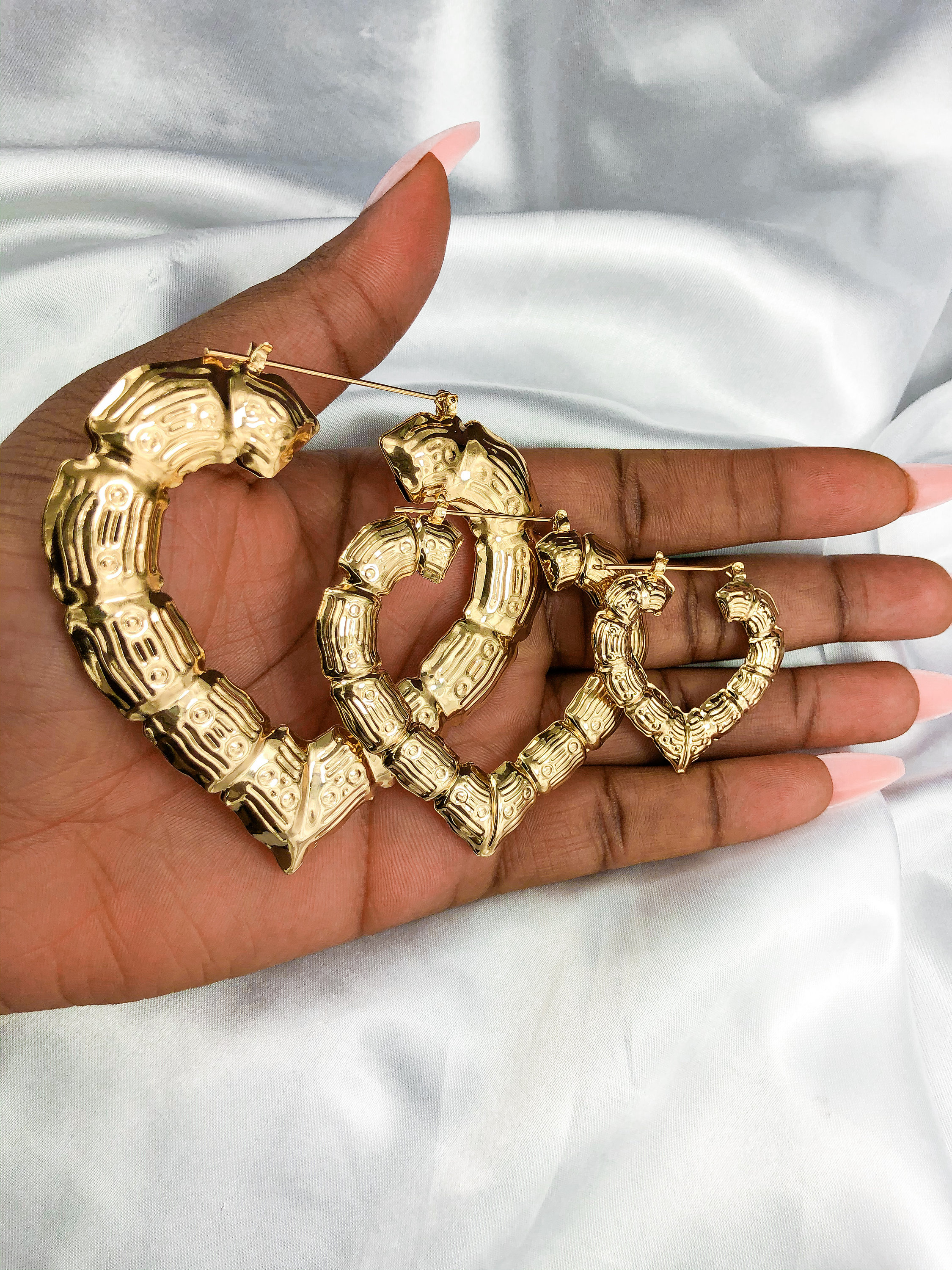 Love heart shaped bamboo earrings 3 sizes Etsy