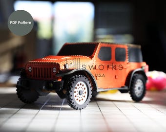 Modèle artisanal de SUV tout-terrain en cuir bricolage : modèle PDF et tutoriel pour véhicule jouet fait main