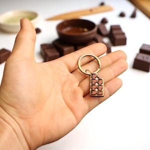 Mini Chocolate Bar Keychain – Handmade Leather & Wood Charm | Unique Gift for Chocolate Lovers | Sweet Treat-Inspired Design