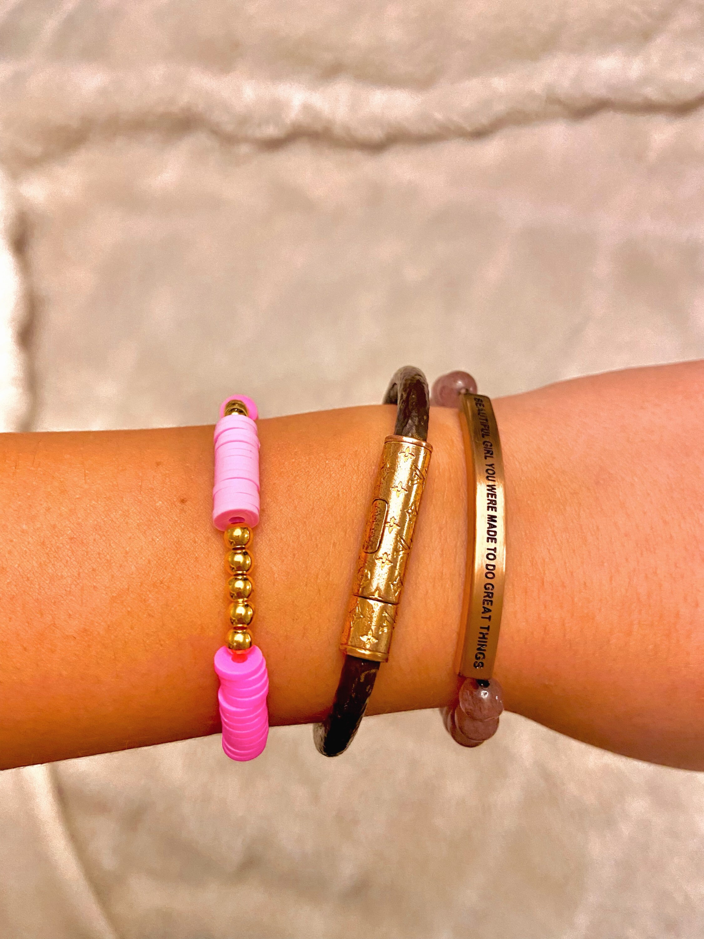 PINK PREPPY BRACELET stretch bracelet gold bracelet pink Etsy