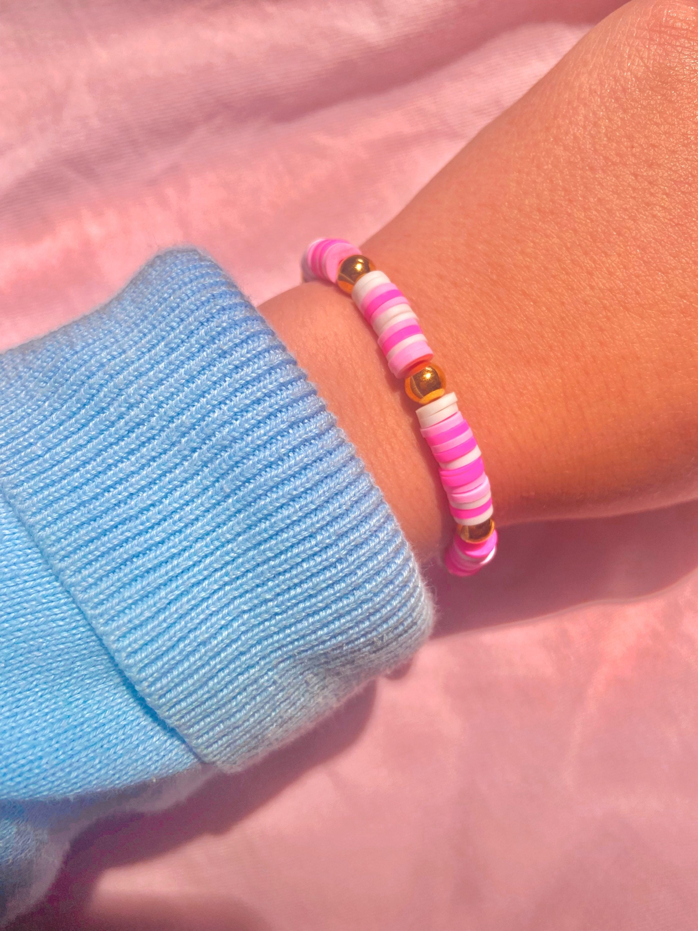 PREPPY Beaded Heishi Bracelet Hot Pink Stretch Bracelet Etsy