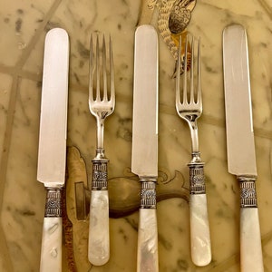 Set of 12 Victorian Era Sterling Silver Pearl Handled Knives and Forks