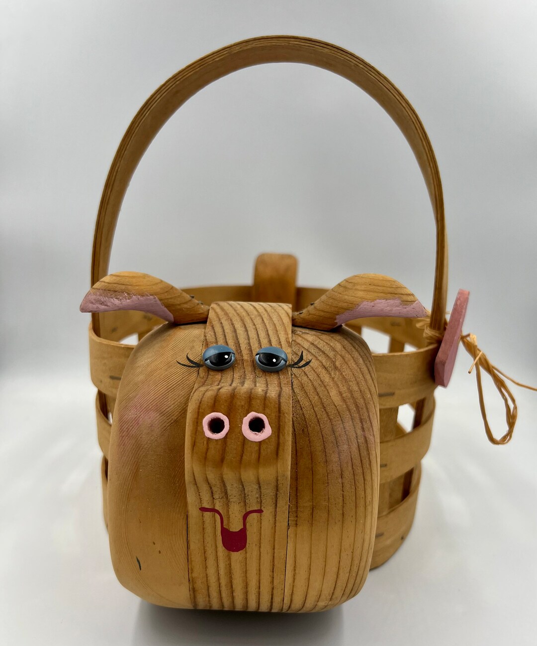 Vintage Wooden Pig Basket Etsy