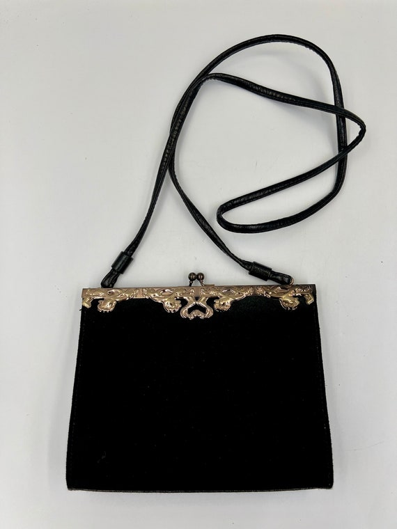 Vintage Black Suede Evening Bag - image 2