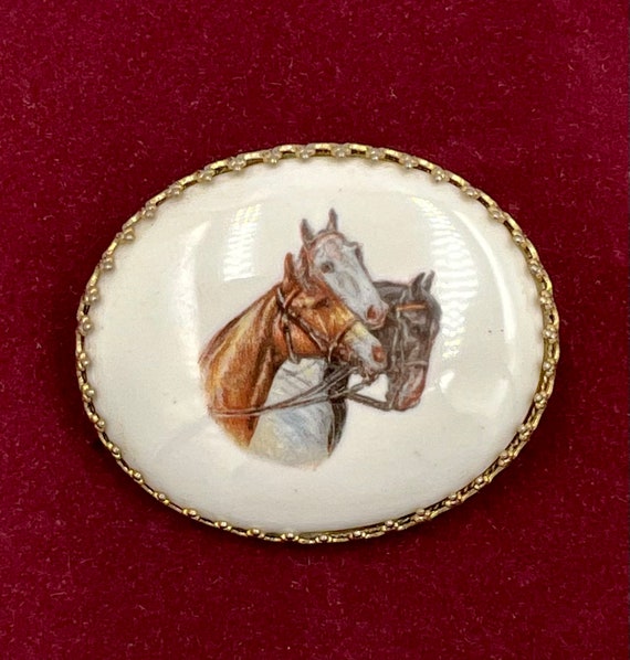 Vintage Hand Painted Porcelain Horse Brooch