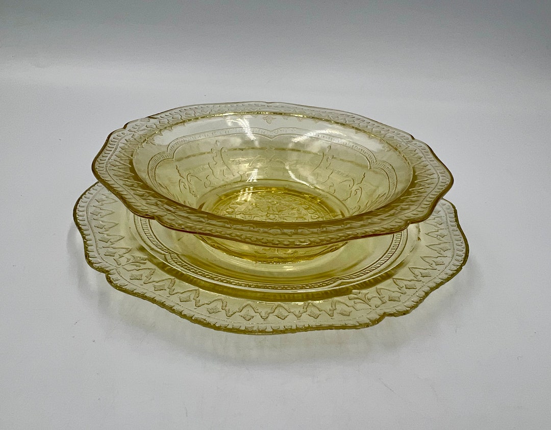 Yellow Depression Glass Bowl and Plate - Etsy