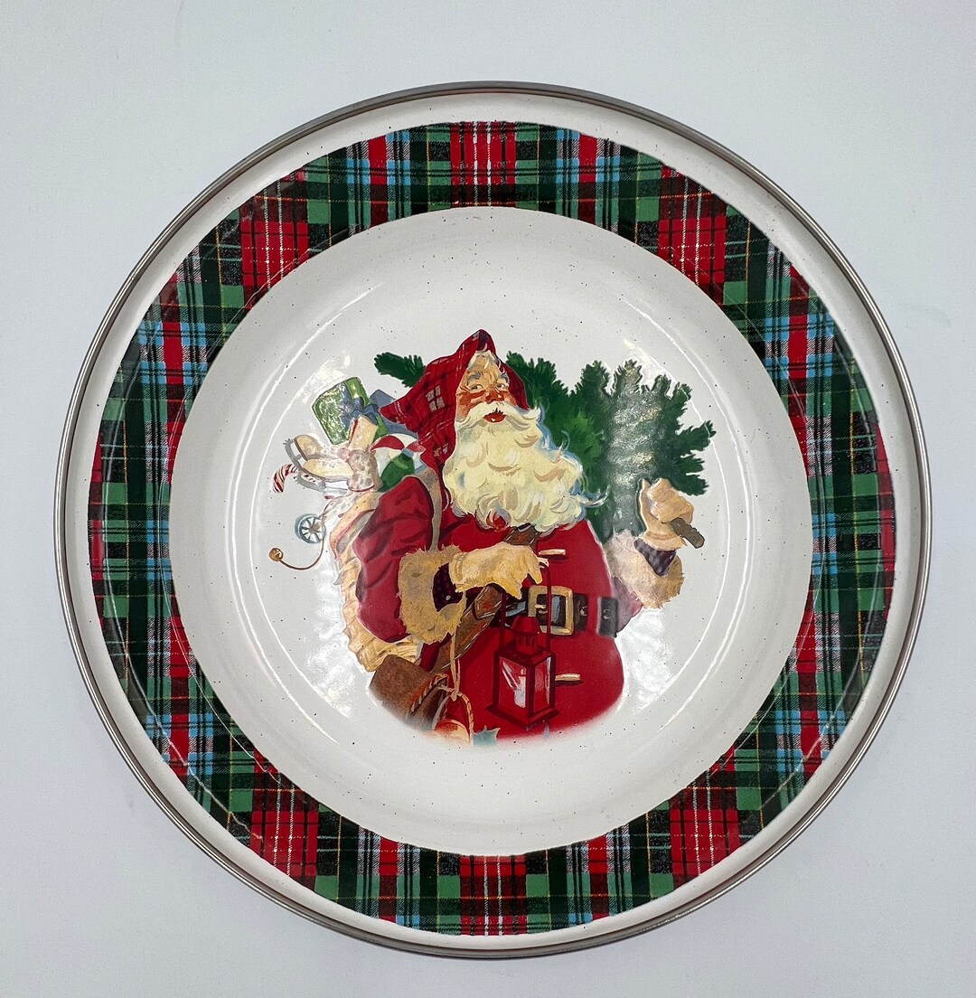 Hallmark Mitford Enamel Santa Claus Plate With Plaid Trim Etsy