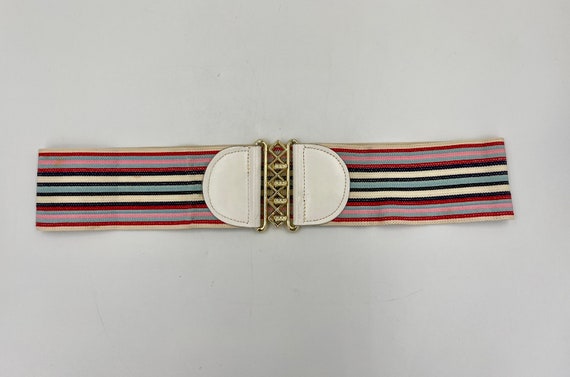 Vintage Wide Striped Stretch Belt With Gold Toned… - image 4