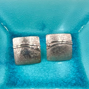 Mid Century Sterling Silver Pierced Earrings, Unique Design