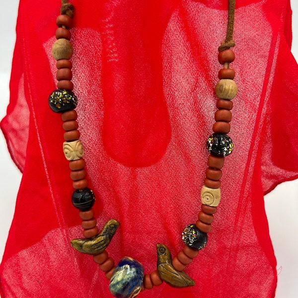 Vintage 1970s Boho/Hippie Beaded Leather Necklace