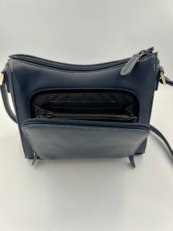 Vintage Navy Blue Leather Liz Claiborne Handbag - image 7