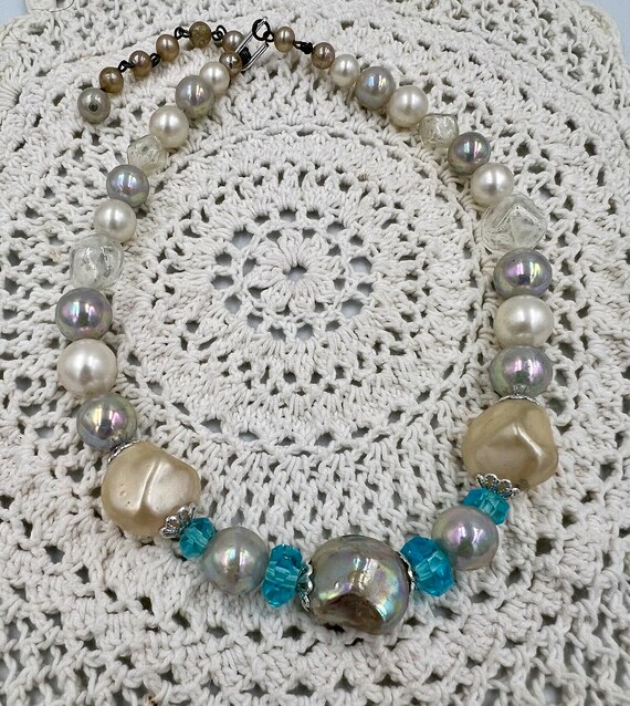 Mid Century Blue and White Beaded Choker - image 1