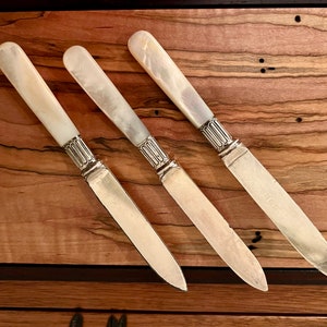Set of 3 Vintage Silver Plated Pearl Handled Fruit Knives