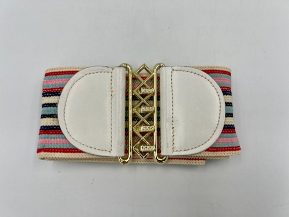 Vintage Wide Striped Stretch Belt With Gold Toned… - image 1