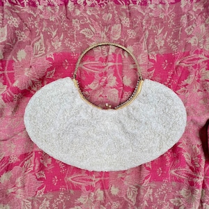Mid Century White Beaded Bag by La Regale