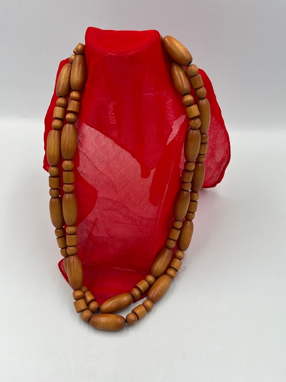 Extra Long Vintage Wood Bead Necklace