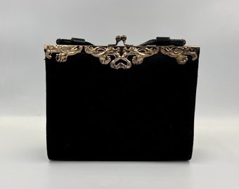 Vintage Black Suede Evening Bag