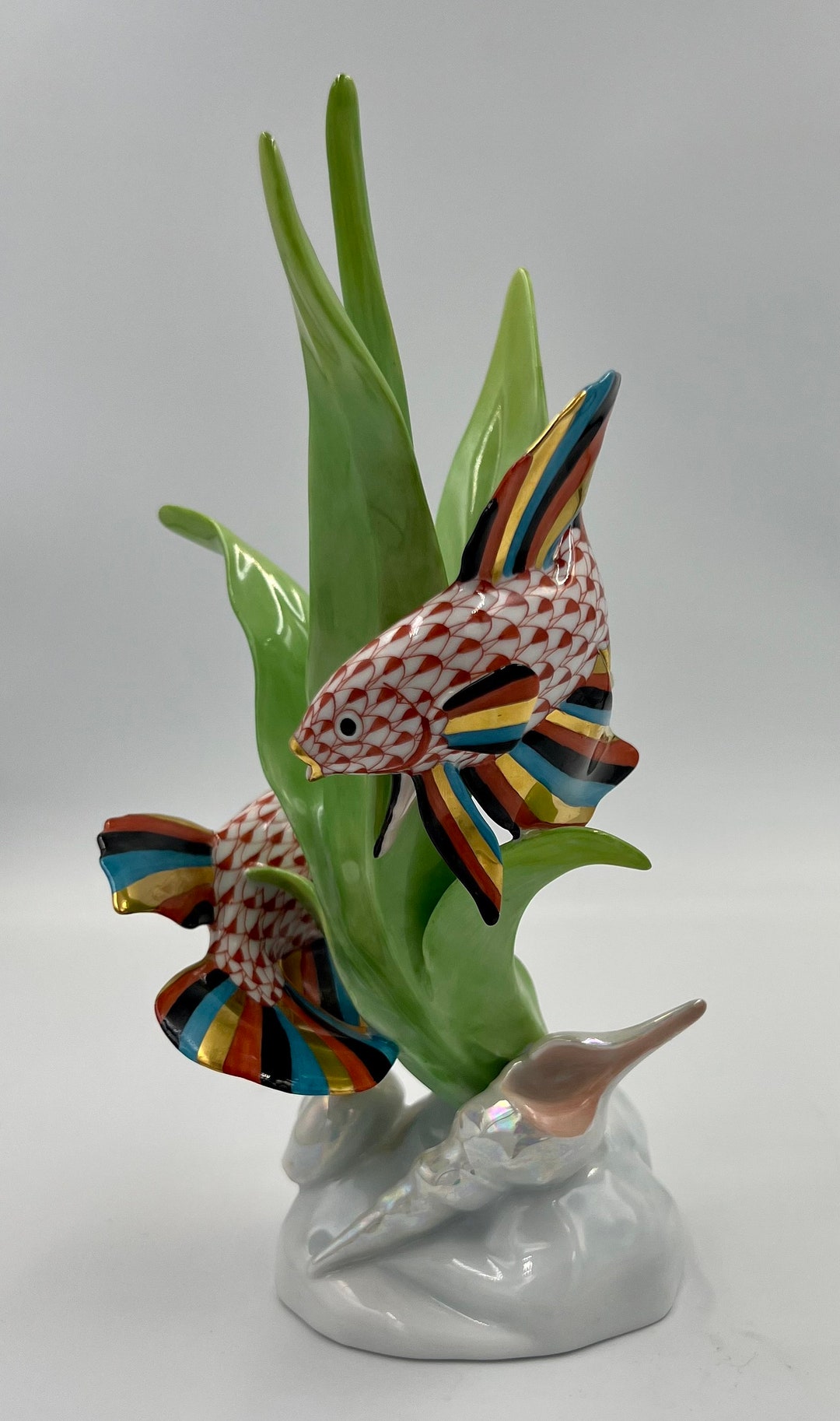 RARE Vintage Herend Porcelain Rust/striped Betta Fish Fight Figurine Etsy