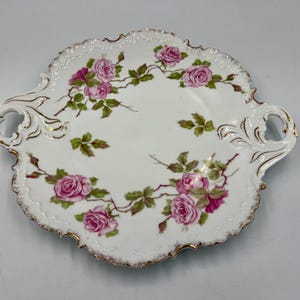 Antique Rosenthal Monbijou Bavaria Rose Cake Plate With Scalloped Edge