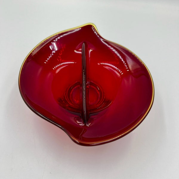 Vintage Red Glass Divided Dish by Viking