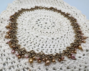 Vintage Gold Toned Choker with Faux Pearls