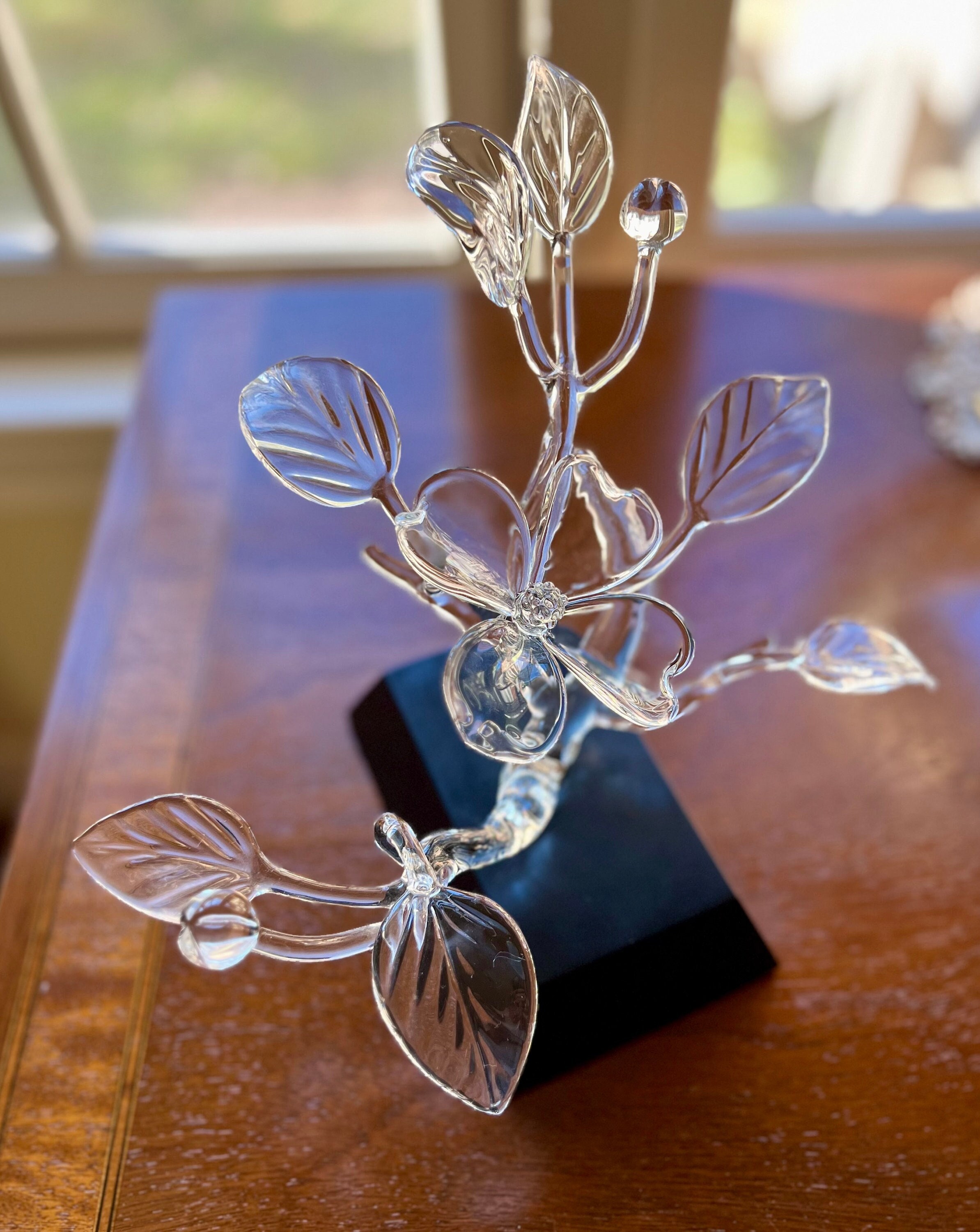 ガラスオブジェ、ヤン・シュトハンズル(JAN STOHANZL) 作  チェコ Vintage Signed Hans Frabel Hand Blown Glass Dogwood Blossom