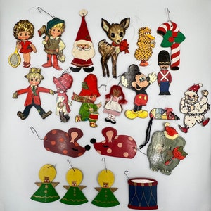 Set of 21 Vintage Wood Christmas Ornaments
