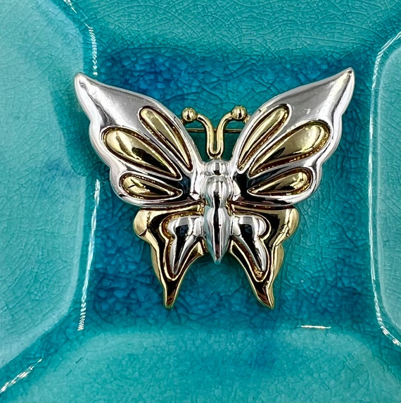 Vintage Silver and Gold Toned Butterfly Brooch
