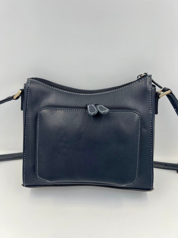 Vintage Navy Blue Leather Liz Claiborne Handbag - image 2