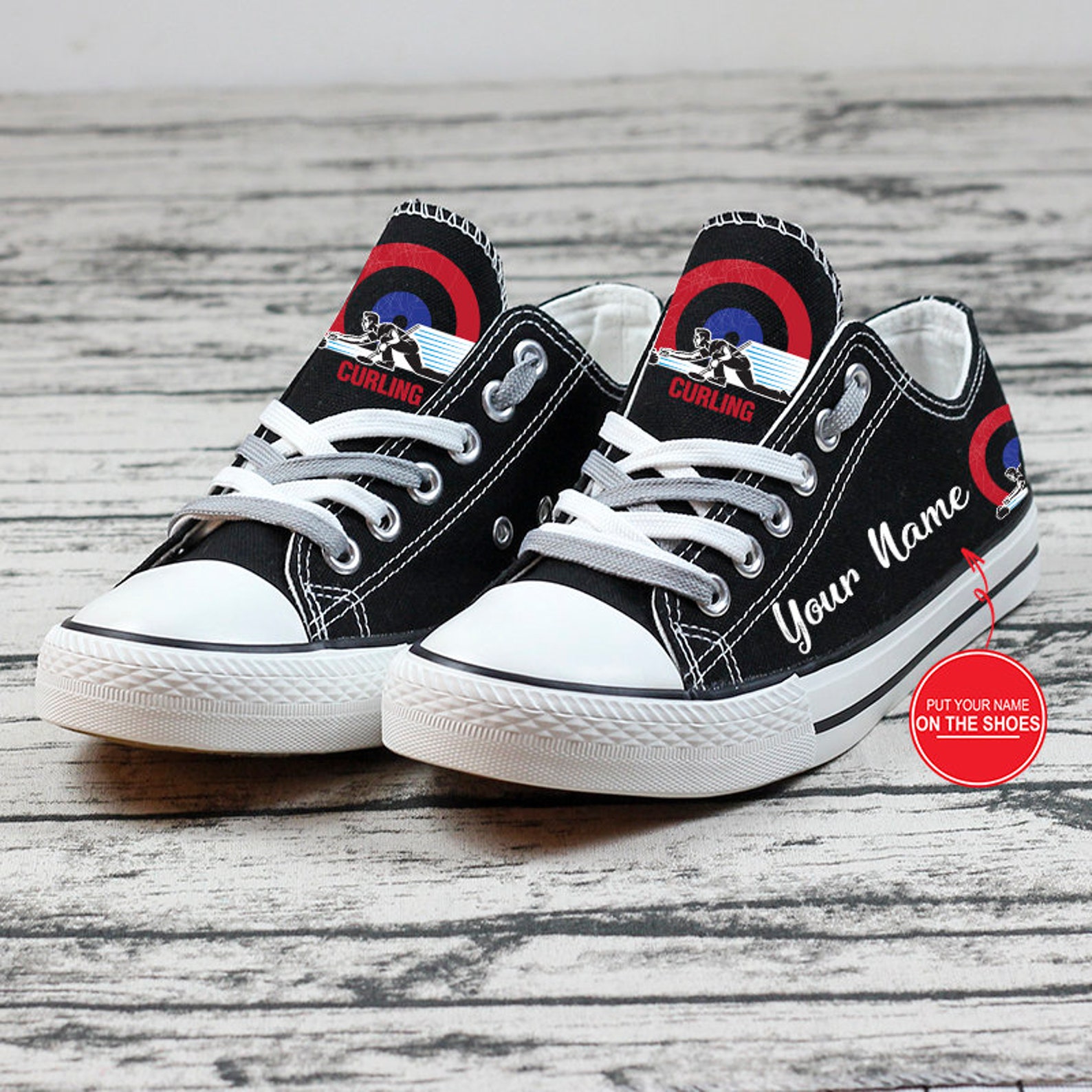 Curling Custom Personalized Name Black Low Top Shoes