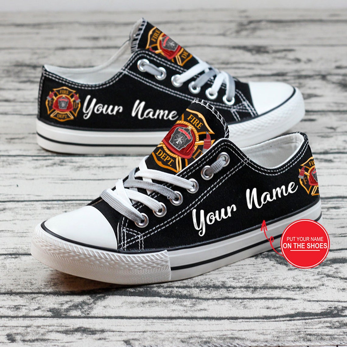 Fireman Custom Custom Custom Name Black Low Top Shoes Baskets Etsy