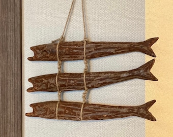 Korean Traditional Handmade Pollock Shaped Pottery Hanging Ornament for Good Fortune (도자기 북어 걸이용 장식)