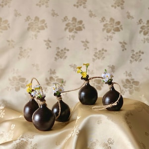 Korean Traditional Handmade Earthenware Set of 5 Miniature Vases for Hanging Ornament (옹기 걸이용 장식)